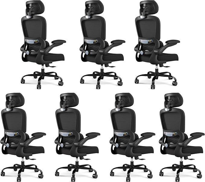 TRALT Office Chair Ergonomic Desk Chair, 330 LBS Home Mesh Office Desk Chairs with Wheels, Comfortable Gaming Chairs Black Pack of 7