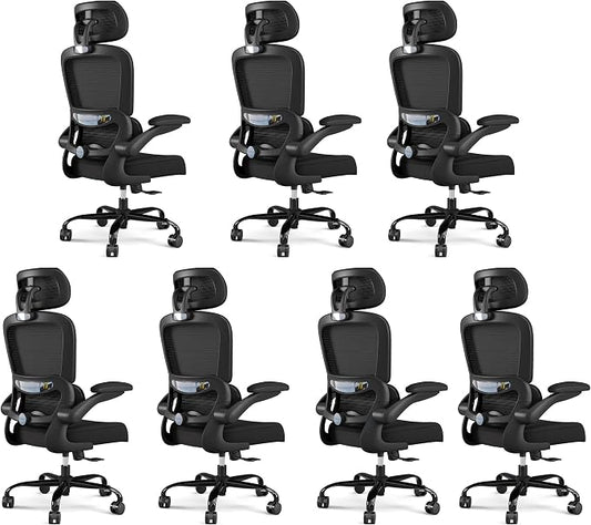 TRALT Office Chair Ergonomic Desk Chair, 330 LBS Home Mesh Office Desk Chairs with Wheels, Comfortable Gaming Chairs Black Pack of 7