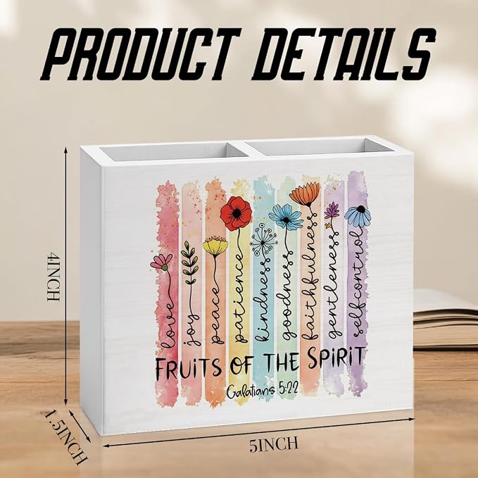 Floral Christian Office Decor Bible Pen Holder Religious Christian Teacher Appreciation Gifts Scripture Wooden Pencil Holder desk decor for Desk Library Holder2835