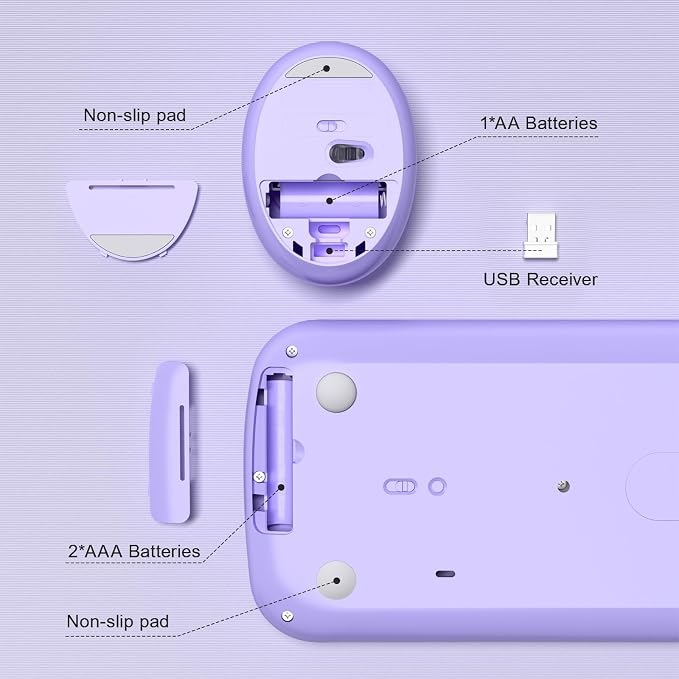 Wireless Keyboard and Mouse Combo, 2.4GHz Wireless Retro Keyboard and Mouse for PC/Laptop/Desktop/Windows (Purple Colorful)