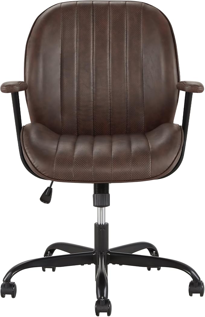 KISLOT Ergonomic Home Office Chair with Removable Arms, Adjustable Swivel Desk Chair with Wheels, Modern Faux Leather Computer Chair with Lumbar Support, Set of 2, Espresso