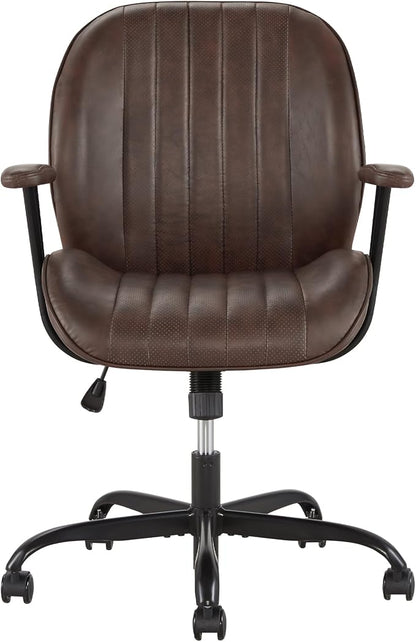 KISLOT Ergonomic Home Office Chair with Removable Arms, Adjustable Swivel Desk Chair with Wheels, Modern Faux Leather Computer Chair with Lumbar Support, Espresso