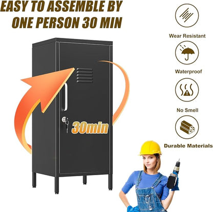 Black Metal Locker Cabinet, 35.4" H Home Office Storage Lockers, Vertical Steel Storage Cabinet with Locking Door and 2 Adjustable Shelves, Garage Tool File Cabinets for Home Office,Garage,Bathroom
