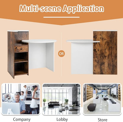 Tangkula Reception Desk, Front Counter Desk with Lockable Drawer & Adjustable Shelf, Oval Desktop, Retail Counter for Checkout, Computer Workstation for Salon Lobby Office, Home Office Desk