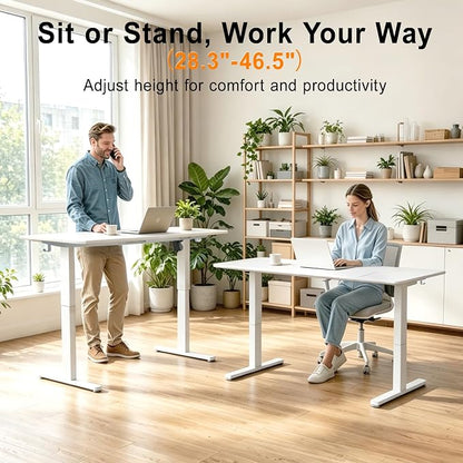 Electric Height Adjustable Desk, 55x24 Inches Standing Desk with 3 Memory Presets & Child Lock, Quiet Motor, Industrial Steel Frame, for Content Creator Desk, White