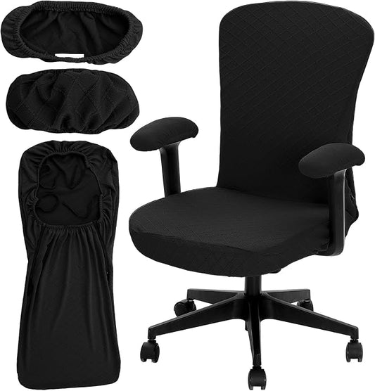Tatuo 3 Pcs Computer Office Chair Cover Universal Rotating Chair Slipcovers Protector Removable Washable Office Armrest Covers with Zipper for High Back Seat Backrest(M,Argyle,Black)