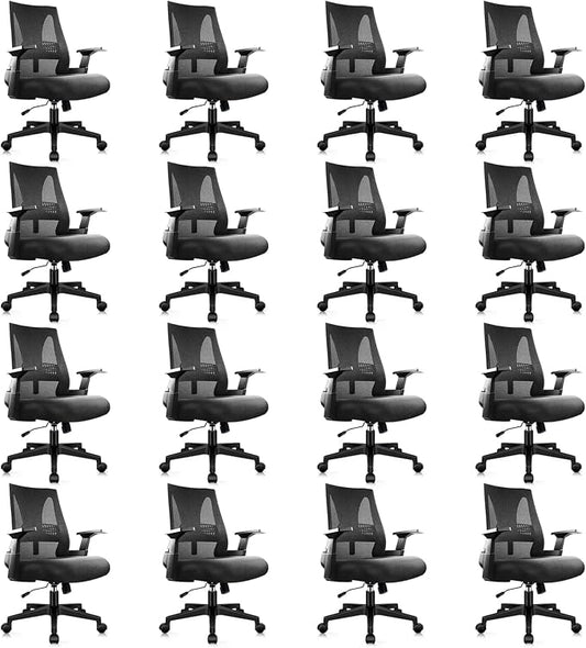 CLATINA 500lbs Big and Tall Office Chair Heavy Duty Mesh Ergonomic Computer Chairs with Adjustable Lumbar Support and Wide Comfy Seat for Home Office Conference Heavy People, Black, 16 Pack