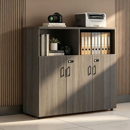 File Cabinet with Password Lock, Wood Lateral Filing Cabinet for Letter/A4 Files, 3 Drawer with Door, Printer Stand with Open Shelves for Home Office