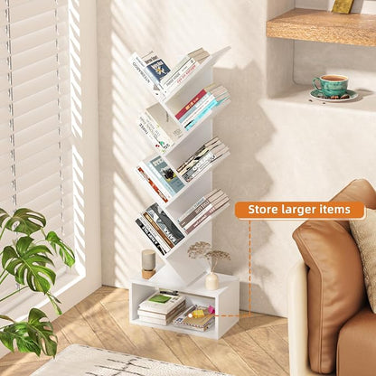 SHEEPAM 9 Tier Tree Bookshelf,Christmas Green Bookcase for Narrow Space, Storage Organizer Floor Standing Bookshelves for Books, Tall Book Case for Home Office, Living Room, Bedroom