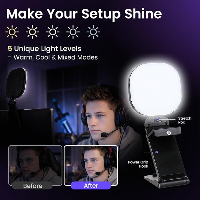 Webcam Streaming Kit with USB RGB Microphone & LED Light – 1080P 30FPS Streaming Camera Bundle for Twitch, YouTube, Podcasting, WFH – PC & Mac Compatible (Not for PS5 Alone)
