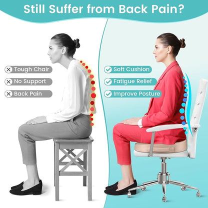 Office Chair Seat Cushion, Cooling Gel Enhanced Memory Foam Cushion for Long Sitting - Back, Sciatica, Coccyx, Tailbone Pain Relief Pillow - for Office, Gaming, Car, Wheelchair - Khaki, X-Large