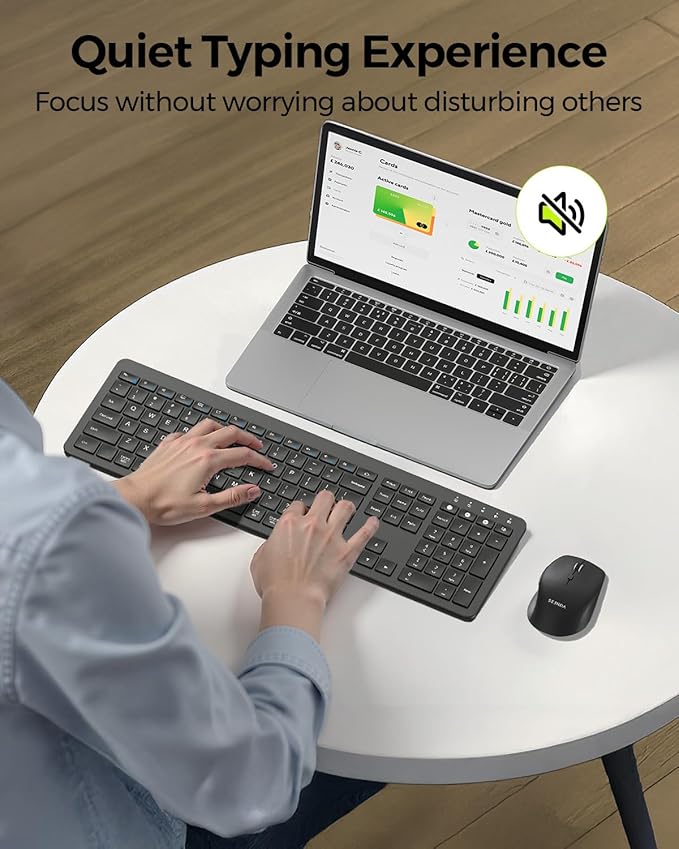 seenda Wireless Keyboard and Mouse Combo for Windows PC, Laptop, Mac, iPad, Bluetooth & 2.4G 3-Device Multi-Connection, Ultra Slim Full Size Quiet Keyboard, Adjustable DPI Mouse, Black