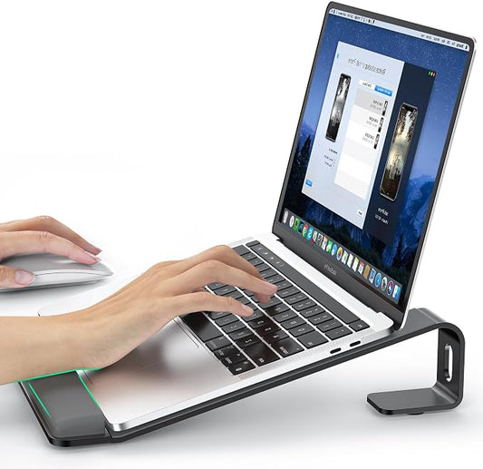 LOXP Laptop Stand for Desk, Metal Laptop Stand with Wrist Support, Ergonomic Detachable Laptop Riser, Aluminum Lectern, Computer Stand for MacBook Air Pro, HP, Dell, XPS, HP (10-17") Laptops - Black