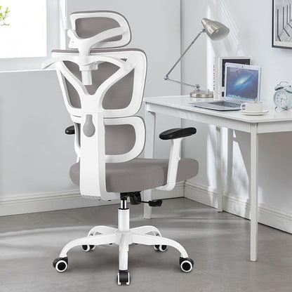 Winrise Office Chair Ergonomic Desk Chair, High Back Gaming Chair, Big and Tall Reclining Chair Comfy Home Office Desk Chair Lumbar Support Breathable Mesh Computer Chair Adjustable Armrests (Gray)