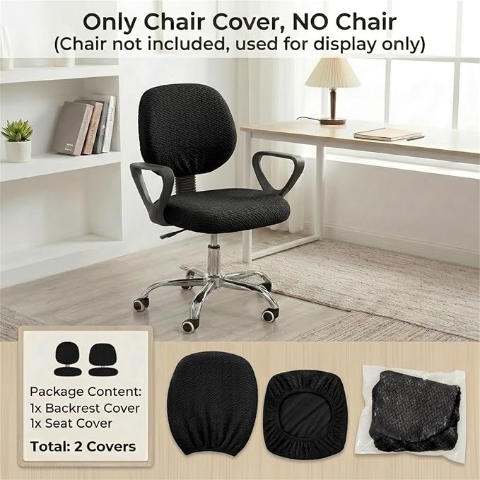 MIFXIN Office Chair Cover Stretch Elastic Slipcovers 2 Piece Jacquard Computer Chair Backrest Cover & Seat Cover Furniture Protector for Home Office, Only Covers NO Chair (Black)