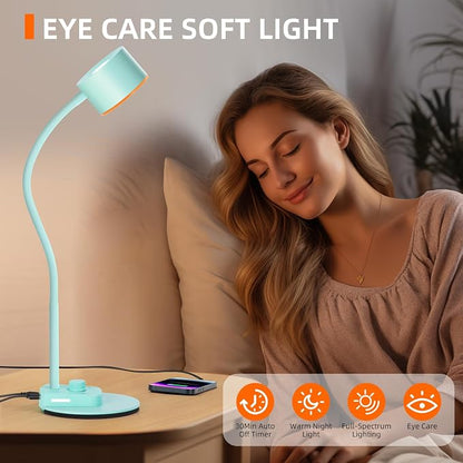 LiFMIRA Desk Lamp, Fully Dimmable Bedside Reading Lamp with USB C + A Charging Ports, 5 Colors, Simple to Operate, Eye Care Metal Table Lamp Efficient Desk Lamps for Home Office College Dorm Room