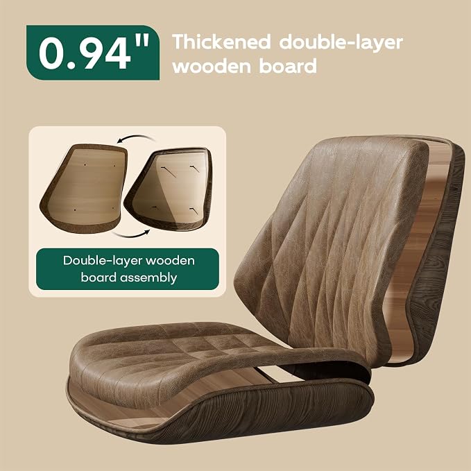 Office Desk Chair with Rubber Casters and Padded Arms, Premium Camel Brown Faux Leather Computer Chair, Height Adjustable Vintage Rolling Swivel Executive Task Chair for Home Office