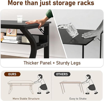 Computer Desk, 55Inch Computer Desk w/Storage Shelves, Home Office Desks w/U Shaped Metal Frame, Study Writing Desk w/Cable Management, Deeper & Thicker Desktop Table for Home Office (47inch-BK)