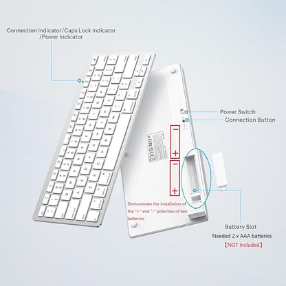 OMOTON Bluetooth Keyboard Compatible with Mac ONLY, Compact Wireless Keyboard Compatible with MacBook Pro/Air, iMac, Mac mini/Pro, Silver