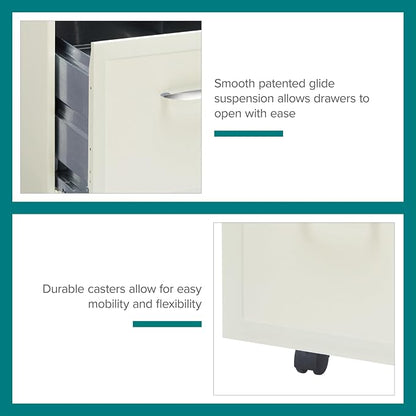 Space Solutions - 2 Drawer Fully Assembled Vertical Steel File Cabinet, Home & Small Office Use, Fits Under Most Desks, Letter-Size, Lock, Mobile, Pearl White
