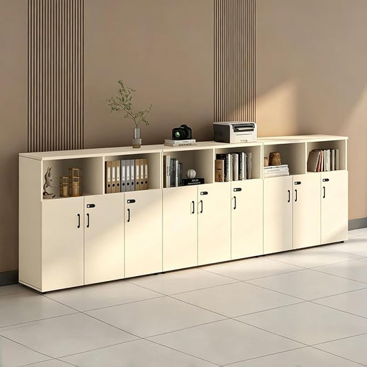 File Cabinet with Password Lock, Wood Lateral Filing Cabinet for Letter/A4 Files, 3 Drawer with Door, Printer Stand with Open Shelves for Home Office