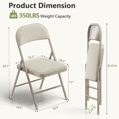 8 Pack Folding Chairs, Fabric Padded Folding Dining Chairs with Cushion Seat & Back, Indoor Outdoor Folding Chair Set for Home Office, Parties, Events, Wedding, Extra Guest Seating