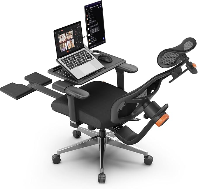 Newtral Ergonomic Office Chair with Laptop Tray, Auto-Tracking Adaptive Lumbar Support, 4D Armrest & 5D Adaptive Headrest, High Back Mesh Desk Chair with Footrest, 136° Recline, Home Office Gaming