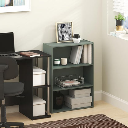 Furinno PASIR Book Shelf, 3-Tier Bookshelf, Storage Shelves Bookcase, 9.7 x 23.7 x 31.5, for Living Room, Bedroom, Home Office, Sage Green