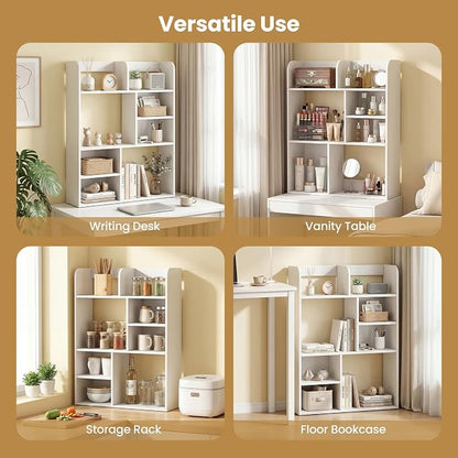 Tangkula Desktop Bookshelf, 5-Tier Desktop Display Rack with 4 Open Shelves & 4 Cubes, Modern Tabletop Bookcase Organizer for Computer Desk, Countertop Storage Hutch for Home Office Dorm (White)