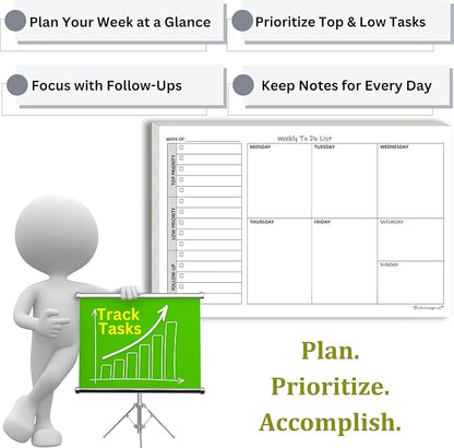 Life Charge Weekly TO DO List Notepads (2 Pack, 50 Pages Each) Task Pad Planner w/Daily Checklist, Priority ToDo & Note Sections. Desk Notebook Pad to Organize Office. 8.5 X 5.5, A5 Sheets.