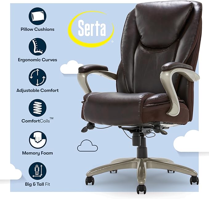 Serta® Smart Layers™ Hensley Big & Tall Ergonomic Bonded Leather High-Back Office Chair, Roasted Chestnut/Satin Nickel