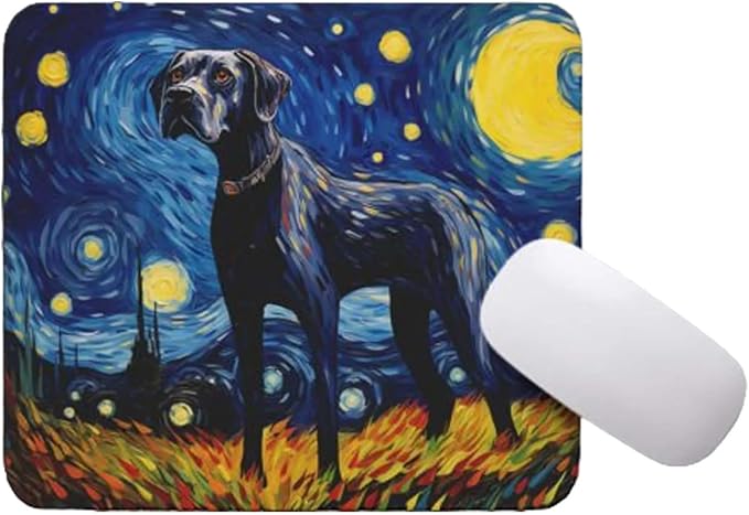 Starry Night Dog Mouse Pad for Computer Laptop Home Office Gaming Working Desk Desktop Accessories Non-Slip Rubber Mouse Pad for Dog Lovers (Great Dane)