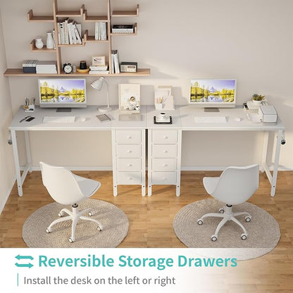 Lufeiya White Computer Desk with Drawers, 47 Inch Reversible Study Work Writing Desk for Home Office Bedroom, Simple Modern Cute PC Desks with Fabric Drawer, White