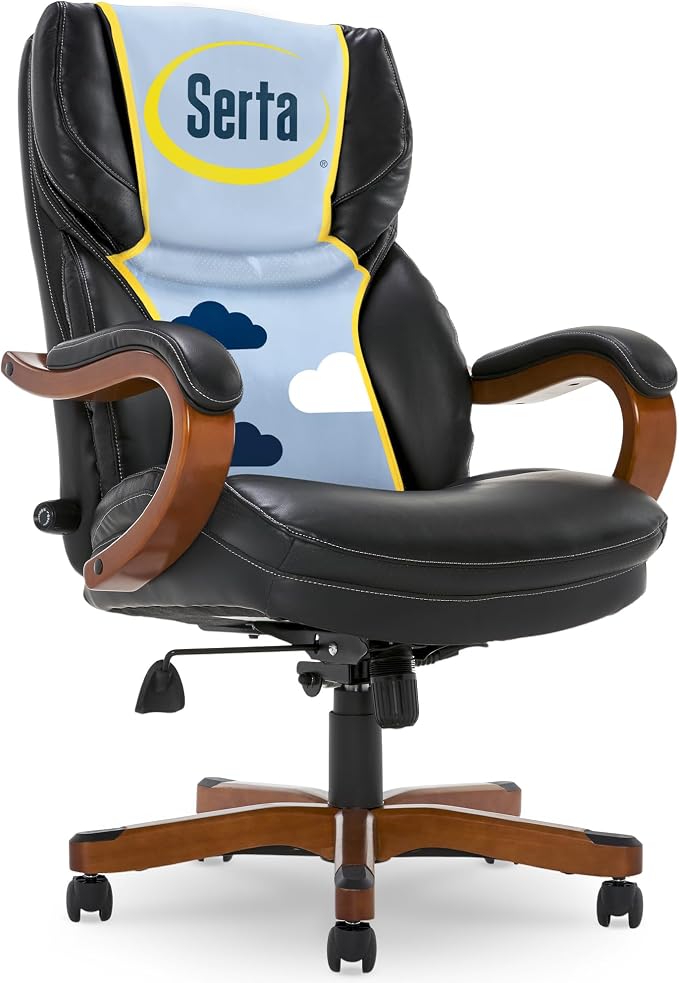 Serta Conway Big and Tall Executive Office Chair - Ergonomic Lumbar Support, Bonded Leather, Padded Armrests, High Back Computer Desk Chair, Black