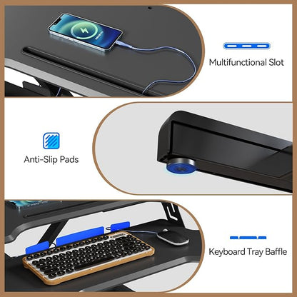 42 inch Standing Desk Converter, Height Adjustable Desktop Standing Desk with Keyboard Tray for Two Monitors, Sit to Stand up Desk Riser Computer Workstation for Home Office, Black