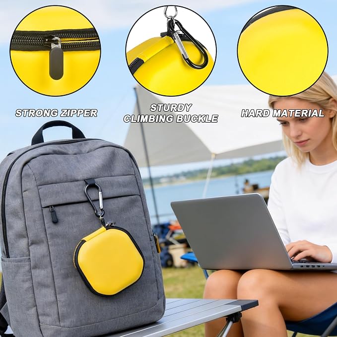 Comecase 16 Slots USB Flash Drive Case, Hard Shell Organizer for Thumb Drives & Jump Drives with Carabiner, Portable USB Case with Removable Pre-Cut Sponge & SD Card Mesh Pocket (Yellow, Medium)