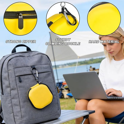Comecase 16 Slots USB Flash Drive Case, Hard Shell Organizer for Thumb Drives & Jump Drives with Carabiner, Portable USB Case with Removable Pre-Cut Sponge & SD Card Mesh Pocket (Yellow, Medium)