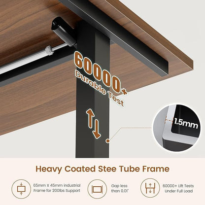 SEDETA L Shaped Electric Standing Desk with 7 Drawers, 63"×55.1" Height Adjustable Stand Up Desk with Power Outlets, 28.3"-47.2" Sit Stand Desk with Storage Shelves, 3 Memory Presets, Black + Brown