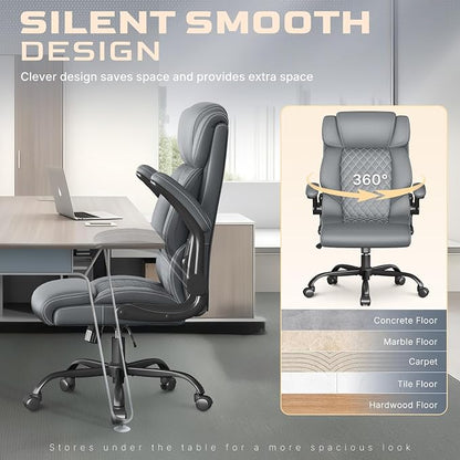Office Chair-Executive High Back Breathable Big and Tall Office Chair Flip-up Armrests Lumbar Support-Ergonomic Leather Rolling Swivel Chair with Rock Function for Working Studying Gaming,2 Pack