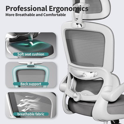 TRALT Office Chair Ergonomic Desk Chair, 330 LBS Home Mesh Office Desk Chairs with Wheels, Comfortable Gaming Chairs White Pack of 5