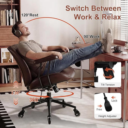 BFZ Home Office Desk Chair, Adjustable Comfy Office Chair with Wheels,Leather Office Chair with Removable Armrests, Office Desk Chair with Lumbar Support for Home Office or Workspace, Dark Brown