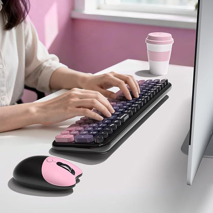 MOFII Wireless Keyboard and Mouse Combo, Compact Small Keyboard with Large Print, 2.4GHz Retro Typewriter Keyboard, Quiet Click Mouse for PC, Laptop, Desktop, Windows (Plum Pink Gradient)