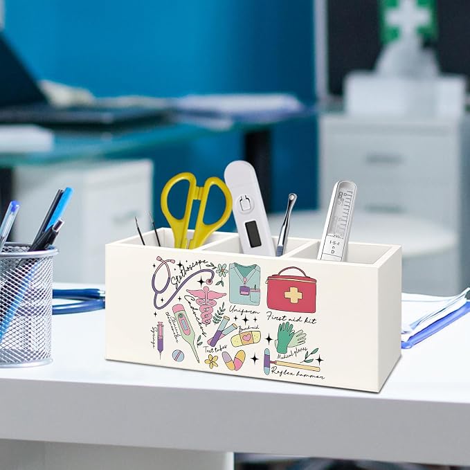 Nurse Gifts Pen Holder for Desk, Nursing Gifts Wooden Box Sign Desk Decor for Office Home Decoration, Nurse Appreciation Gift Pencil Organizer, Nursing Student Essentials