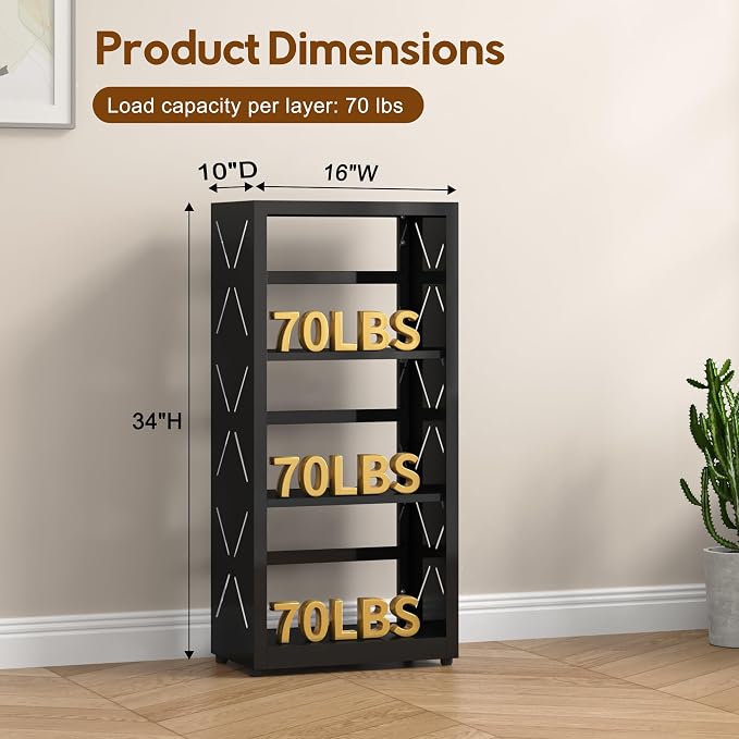 UNICOLY Bookshelves and Bookcases, 3 Tier Metal Bookshelf with Adjustable Shelves and Bookends, Open Shelf Bookcase, Display Shelves for Home Decor Bedroom, Living Room, Home Office, Black