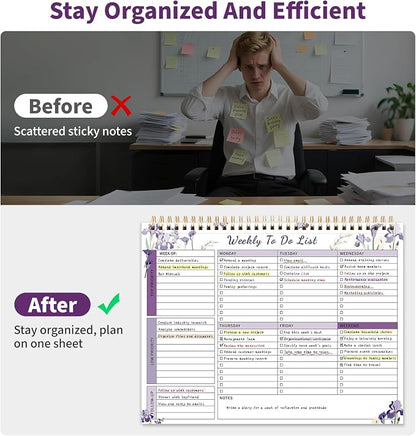 104 Pgs Weekly To Do List Notepad, 52 Duplex-Printed Undated Sheets 100 GSM（8.5"×11") Weekly Desk Planner For Work Home School Office Desk Accessories Supplies & Goal Setting Tasks - Purple Iris