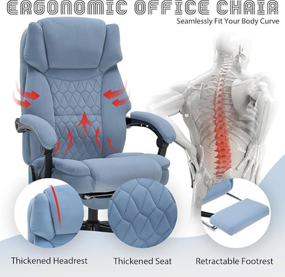 Massage Office Chair with Foot Rest 6 Points Vibration and Heat Home Office Desk Chairs for Heavy People 400lbs Reclining Managerial Chairs Ergonomic Executive Chair (Dustyblue)