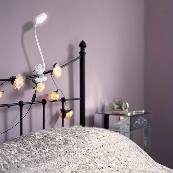 LEPOWER Clip on Light/Reading Lights/Book Light Color Changeable/Night Lights Clip on for Desk, Bed Headboard and Computers, Adapter Included (White)