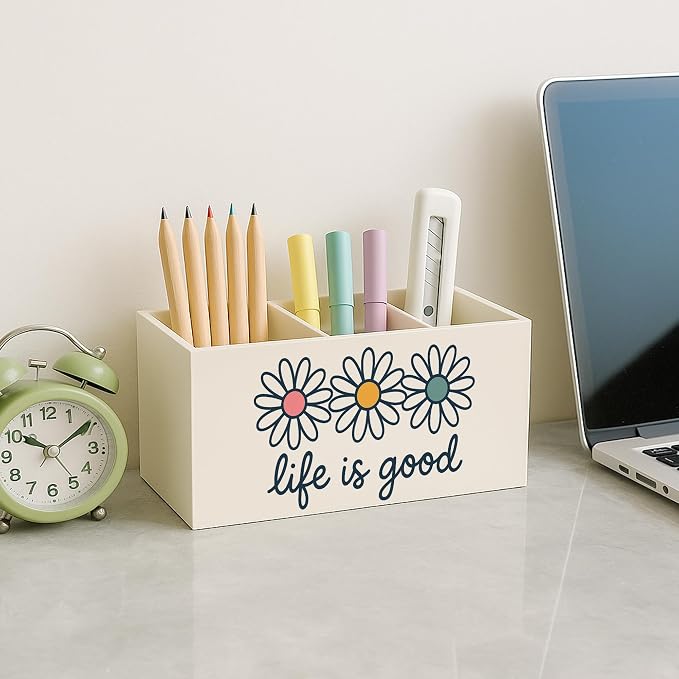 Inspirational Pen Pencil Holder for Desk, Motivational Gifts for Women, Trendy Preppy Daisy Flower Makeup Brush Toothbrush Holder for Vanity Bathroom