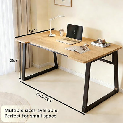 Computer Desk 39.4 Inch Small Office Desk with Wood Top and Metal Frame, Study Writing Desk for Home, Bedroom, Gaming, U-Shaped Leg Design, Modern Simple