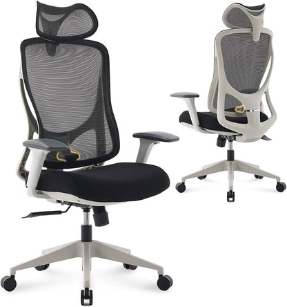 Nouhaus Apertura Ergonomic Office Chair, Home Office Desk Chairs w/Adjustable Lumbar Support & Headrest, Dynamic Back Support, 3D Armrests, High Back Mesh Comfy Computer Chair for Long Hours (Grey)